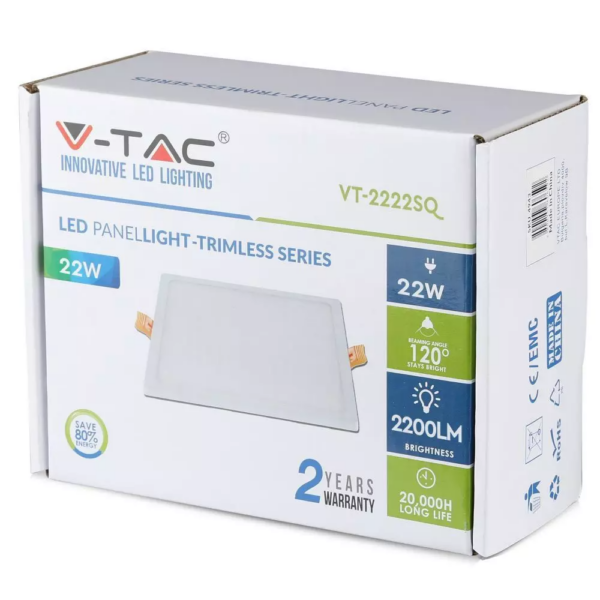 LED panel χωνευτό 22W 6400K Ψυχρό λευκό Τετράγωνο V-TAC – 4798