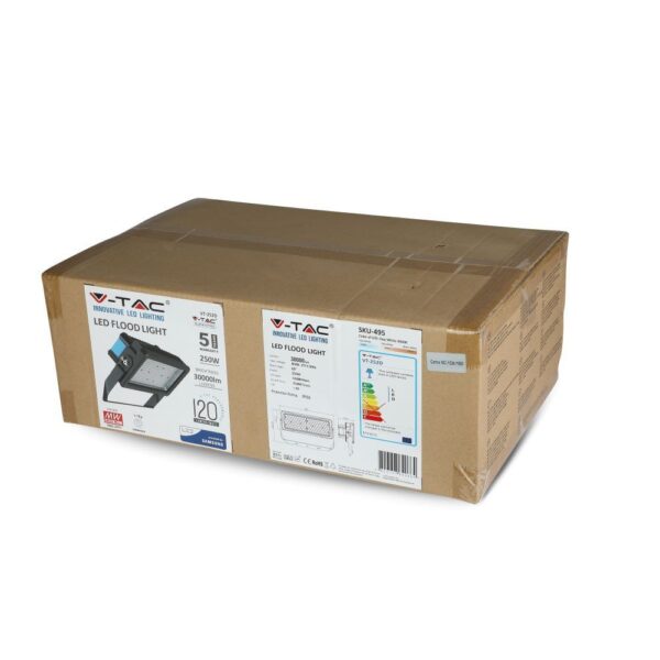 LED Προβολέας 250W V-TAC PRO Samsung Chip 30000lm Τροφοδοτικό Meanwell Μαύρος 60° Αδιάβροχος IP65 Φυσικό Λευκό 4000K – 495