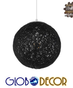 GloboStar® OCEANA 01356 Vintage Κρεμαστό Φωτιστικό Οροφής Μονόφωτο 1 x E27 Μαύρο Ξύλινο Ψάθινο Rattan Φ20 x Υ20cm