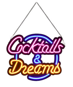GloboStar® 85850 Φωτιστικό Ταμπέλα Φωτεινή Επιγραφή NEON LED Σήμανσης COCKTAILS & DREAMS 30W AC 230V με Διακόπτη On/Off Ροζ – Γαλάζιο – Κίτρινο