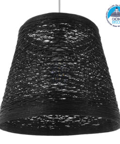 GloboStar® PLAYROOM 01563 Vintage Κρεμαστό Φωτιστικό Οροφής Μονόφωτο 1 x E27 Μαύρο Ξύλινο Ψάθινο Rattan Φ32 x Υ27cm