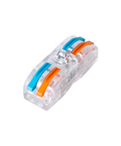 GloboStar® FAST-CONNECT 69907 Διπλή Κλέμα Ταχείας Σύνδεσης & Διακλάδωσης Καλωδίων – 2 x Είσοδοι & 2 x Έξοδοι με Συμβατή Διατομή Καλωδίων 0.08mm² έως 2.5mm² – 250V/4KV 32A Max – Μ2 x Π4 x Υ1.5cm – Διάφανο με Πορτοκαλί & Μπλε – Πακέτο 5 Τεμαχίων – 5 Years Warranty