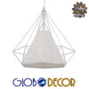 GloboStar® KAIRI 01619 Μοντέρνο Industrial Κρεμαστό Φωτιστικό Οροφής Μονόφωτο 1 x E27 Λευκό με Ύφασμα Μεταλλικό Πλέγμα Φ38 x Υ39cm