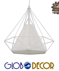 GloboStar® KAIRI 01619 Μοντέρνο Industrial Κρεμαστό Φωτιστικό Οροφής Μονόφωτο 1 x E27 Λευκό με Ύφασμα Μεταλλικό Πλέγμα Φ38 x Υ39cm