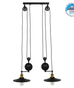 GloboStar® CARILO 01550 Vintage Industrial Κρεμαστό Φωτιστικό Οροφής Δίφωτο 2 x E27 Μαύρο Μεταλλικό με Ρυθμιζόμενη Ανάρτηση Μ72 x Π26 x Υ120cm