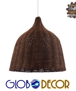 GloboStar® BAHAMAS 01368 Vintage Κρεμαστό Φωτιστικό Οροφής Μονόφωτο 1 x E27 Καφέ Σκούρο Ξύλινο Ψάθινο Bamboo Φ45 x Υ47cm