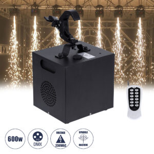 GloboStar® 51131 SIRENS Επαγγελματική Κρεμαστή Μηχανή Cold Sparkle Machine – Fountain Εφέ με Άκαυστες Σπίθες 600W AC 220V-240V DMX512 Display on Body & Ασύρματο Χειριστήριο – Μαύρο – L20 x W18 x H34cm