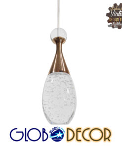 GloboStar® JADORE 01232 Μοντέρνο Κρεμαστό Φωτιστικό Οροφής Μονόφωτο με Ενσωματωμένο Φωτισμό LED 3000k Χάλκινο με Φυσητό Γυαλί Φ6 x Y23cm