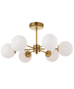 InLight Κρεμαστό φωτιστικό από χρυσό ματ μέταλλο και λευκή οπαλίνα 6XG9 D:55cm (5015-6)