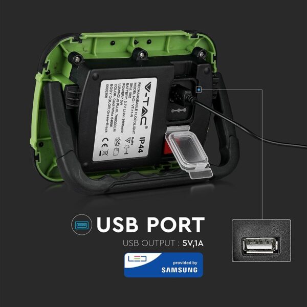 LED Προβολέας Φορητός με Micro USB & Επαναφορτιζόμενος 10W V-TAC PRO Samsung Chip 100° 700lm IP44 Ψυχρό Λευκό 6400K – 503
