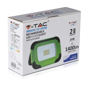 LED Προβολέας Φορητός με Micro USB & SOS Flash & Επαναφορτιζόμενος 20W V-TAC PRO Samsung Chip 100° 1400lm IP44 Ψυχρό 6400K – 504