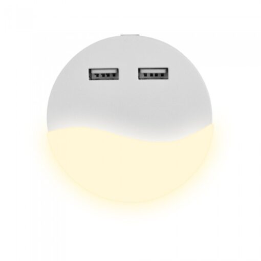 LED Φωτιστικό Νυκτός Στρογγυλό Λευκό με Αισθητήρα Νύχτας-Μέρας με 2xUSB Θύρες Φόρτισης 0.5W V-TAC PRO Samsung Chip 10lm Θερμό Λευκό 3000K – 505