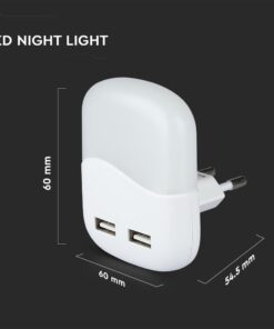 LED Φωτιστικό Νυκτός Τετράγωνο Λευκό με Αισθητήρα Νύχτας-Μέρας με 2xUSB Θύρες Φόρτισης 0.5W V-TAC PRO Samsung Chip 10lm Θερμό Λευκό 3000K – 507