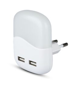 LED Φωτιστικό Νυκτός Τετράγωνο Λευκό με Αισθητήρα Νύχτας-Μέρας με 2xUSB Θύρες Φόρτισης 0.5W V-TAC PRO Samsung Chip 10lm Θερμό Λευκό 3000K – 507