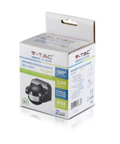 Ανιχνευτής κίνησης υπερύθρων V-TAC, 180° γωνία, 12μ απόσταση, αδιάβροχος IP44, 2 χρόνια εγγύηση.
