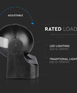 Ρυθμιζόμενος ανιχνευτής κίνησης μαύρος, για φωτιστικά LED έως 300W και παραδοσιακά έως 1200W.