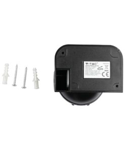 Αισθητήρας κίνησης υπερύθρων V-TAC μαύρος, κατάλληλος για φωτιστικά, περιλαμβάνει βίδες στήριξης.