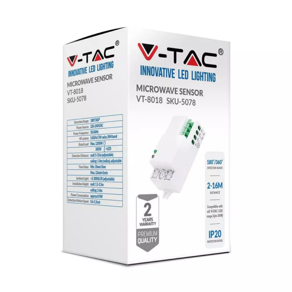 Ανιχνευτής κίνησης Microwave Max 300W Λευκό V-TAC – 5078