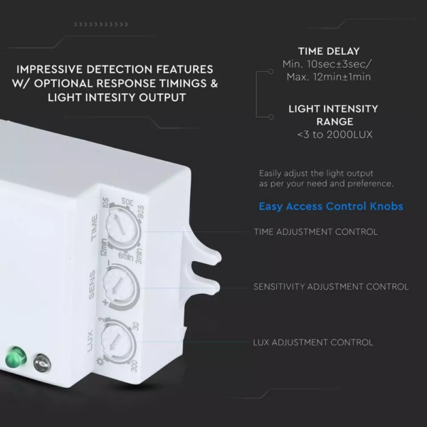 Ανιχνευτής κίνησης Microwave Max 300W Λευκό V-TAC – 5078