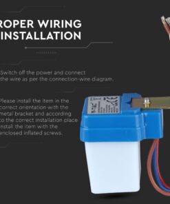 Φωτοκύτταρο εξωτερικού χώρου με καλώδια, μπλε κάλυμμα και μεταλλική βάση για ανίχνευση φωτός.