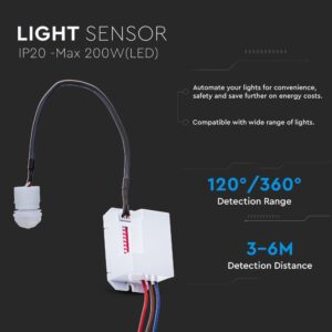 Αισθητήρας φωτός IP20 για LED έως 200W, ανίχνευση 120°/360°, απόσταση 3-6m, αυτοματοποιεί φωτισμό.