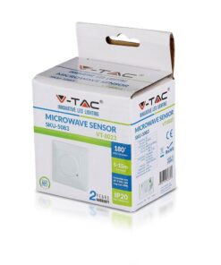 Αισθητήρας μικροκυμάτων V-TAC VT-8023, εμβέλεια 5-15μ, γωνία 180°, για φωτισμό LED, IP20, εγγύηση 2 ετών.
