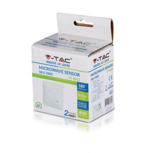 Αισθητήρας μικροκυμάτων V-TAC VT-8023, εμβέλεια 5-15μ, γωνία 180°, για φωτισμό LED, IP20, εγγύηση 2 ετών.