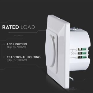 Ρυθμιστής φωτισμού τοίχου, λευκός, για LED (έως 300W) και παραδοσιακά φώτα (έως 1200W).