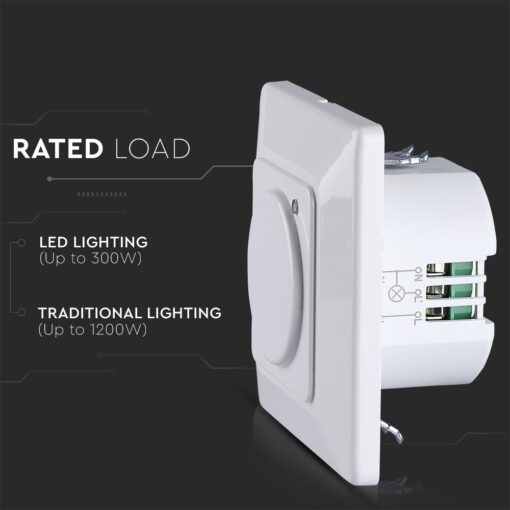 Ρυθμιστής φωτισμού τοίχου, λευκός, για LED (έως 300W) και παραδοσιακά φώτα (έως 1200W).