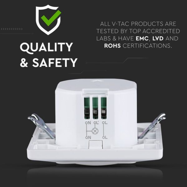 Ρευματοδότης V-TAC, ασφαλής με πιστοποιήσεις EMC, LVD, RoHS, για ποιότητα και αντοχή.