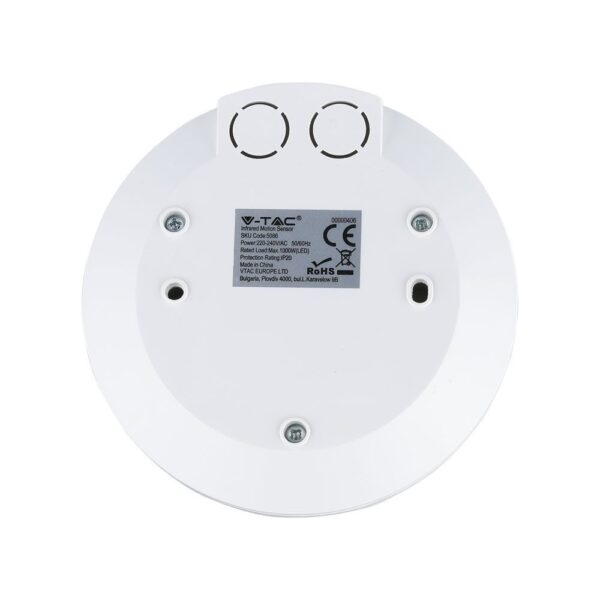 Ανιχνευτής κίνησης V-TAC λευκός, 220-240V, στεγανός IP20, κατάλληλος για οροφή.
