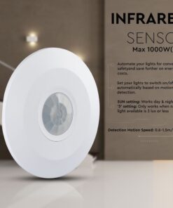 Αισθητήρας κίνησης υπερύθρων LED 1000W, αυτόματος έλεγχος φώτων, ρύθμιση ημέρας/νύχτας, ταχύτητα ανίχνευσης 0.6-1.5m/s.