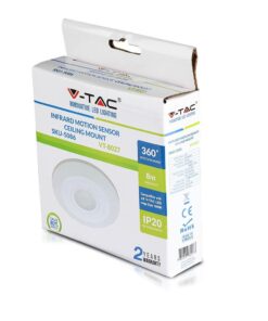 Συσκευή ανίχνευσης κίνησης V-TAC οροφής, υπέρυθρη, εύρος 360°, απόσταση 8μ, IP20, 2ετής εγγύηση.