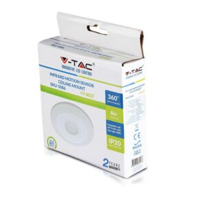 Συσκευή ανίχνευσης κίνησης V-TAC οροφής, υπέρυθρη, εύρος 360°, απόσταση 8μ, IP20, 2ετής εγγύηση.