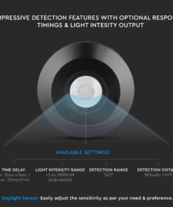 Αισθητήρας κίνησης με ανιχνευτή 360°, ρύθμιση έντασης φωτός και καθυστέρησης, έως 8m απόσταση.