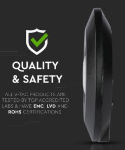 LED φωτιστικό ασφαλείας V-TAC με πλευρική όψη, πιστοποιήσεις EMC, LVD, ROHS για ποιότητα και ασφάλεια.