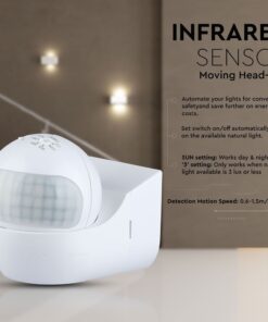 Αισθητήρας υπερύθρων με κινούμενη κεφαλή IP44, αυτόματη ενεργοποίηση φωτισμού ημέρα-νύχτα.