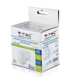 Αισθητήρας κίνησης V-TAC, στρογγυλός, υπέρυθρος, κεφαλή, ανίχνευση 180°, απόσταση 12m, IP44, SKU 5088.