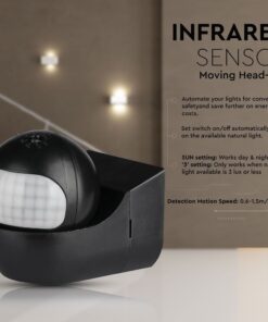 Υπέρυθρος αισθητήρας IP44 για αυτόματο έλεγχο φωτισμού, λειτουργεί μέρα-νύχτα, ανιχνεύει κίνηση 0.6-1.5m/s.