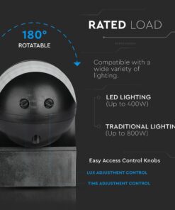 Αισθητήρας κίνησης 180° περιστρεφόμενος, συμβατός με φωτισμό LED έως 400W, παραδοσιακό έως 800W.