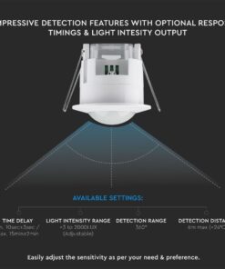 Ανιχνευτής κίνησης οροφής 360° με ρυθμιζόμενο χρόνο και ένταση φωτός μέχρι 2000LUX.
