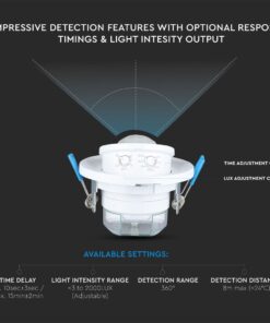 Ανιχνευτής Κίνησης Οροφής Υπερύθρων SPOT Ρυθμιζόμενος Χωνευτός Λευκός V-TAC – 5091