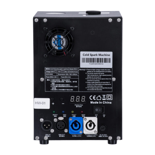 GloboStar® 51148 SIRENS Επαγγελματική Επιδαπέδια Μηχανή Cold Sparkle Machine – Fountain Εφέ με Άκαυστες Σπίθες 600W AC 220V-240V DMX512 Display on Body – Μαύρο – L18 x W16.5 x H24cm