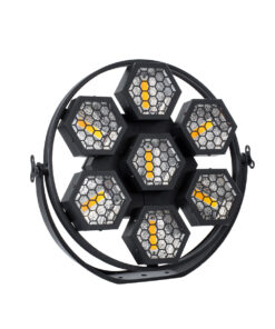 GloboStar® 51195 HALO HEXA Επαγγελματικό Φωτιστικό Ειδικών Εφέ DIGITAL MATRIX PIXEL & Blinder – 7 x 50W LED COB Chips Ultra Gold Warm White 2200K & 168 x 0.5W LED SMD5050 Chips RGB – AC 220V-240V DMX512 Display on Body – Μαύρο – Μ50 x Π10.5 x Υ47cm