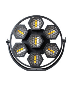 GloboStar® 51195 HALO HEXA Επαγγελματικό Φωτιστικό Ειδικών Εφέ DIGITAL MATRIX PIXEL & Blinder – 7 x 50W LED COB Chips Ultra Gold Warm White 2200K & 168 x 0.5W LED SMD5050 Chips RGB – AC 220V-240V DMX512 Display on Body – Μαύρο – Μ50 x Π10.5 x Υ47cm
