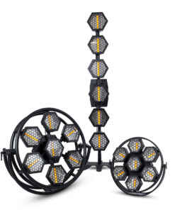 GloboStar® 51196 HALO HEXA Επαγγελματικό Φωτιστικό Ειδικών Εφέ DIGITAL MATRIX PIXEL & Blinder – 7 x 100W LED COB Chips Ultra Gold Warm White 2200K & 168 x 0.5W LED SMD5050 Chips RGB – AC 220V-240V DMX512 Display on Body – Μαύρο – Μ95 x Π17.5 x Υ78.5cm