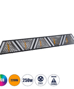 GloboStar® 51200 HALO HEXA Επαγγελματικό Φωτιστικό Ειδικών Εφέ DIGITAL MATRIX PIXEL & Blinder – 5 x 50W LED COB Chips Ultra Gold Warm White 2200K & 90 x 0.5W LED SMD5050 Chips RGB – AC 220V-240V DMX512 Display on Body – Μαύρο – Μ100 x Π13 x Υ10.5cm – 2 Χρόνια Εγγύση