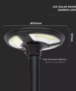 Ηλιακό Φωτιστικό για κολώνα Κήπου LED 10W 6500K Μαύρου Χρώματος με Αισθητήρα RF και Χειριστήριο IP65 V-TAC – 5153