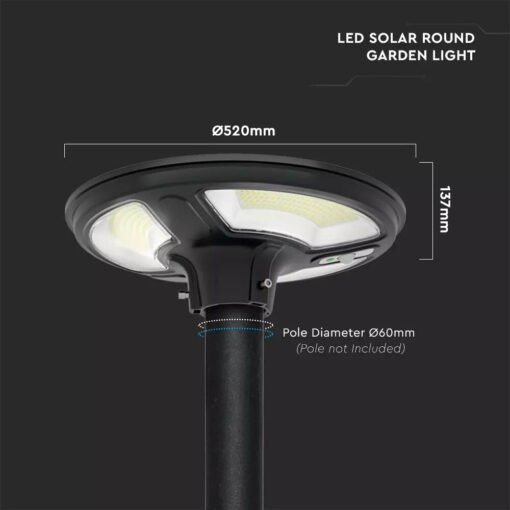 Ηλιακό Φωτιστικό για κολώνα Κήπου LED 10W 6500K Μαύρου Χρώματος με Αισθητήρα RF και Χειριστήριο IP65 V-TAC – 5153