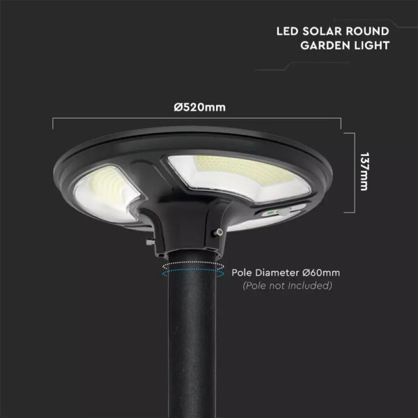 Ηλιακό Φωτιστικό για κολώνα Κήπου LED 10W 6500K Μαύρου Χρώματος με Αισθητήρα RF και Χειριστήριο IP65 V-TAC – 5153